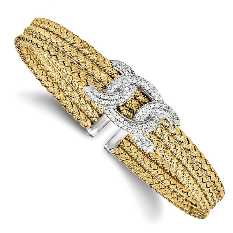 Leslie&#39;s CZ Woven Cuff Bangle Sterling Silver Gold-tone HB-QLF831, MPN: QLF831, 191101752582