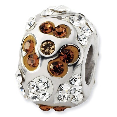 White &amp; Brown Crystal Flower Bead Sterling Silver QTA180