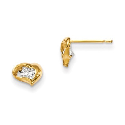 CZ Children&#39;s Heart Post Earrings 14k Gold GK748