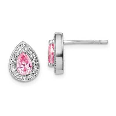 Pink &amp; Clear CZ Diamond Post Earrings Sterling Silver Rhodium Plated QE14472OCT, MPN: QE14472OCT, 8…