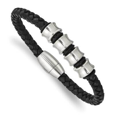 Leather 8.5 Inch Bracelet Stainless Steel SRB864-8.5 by Chisel, MPN: SRB864-8.5, 886774971575