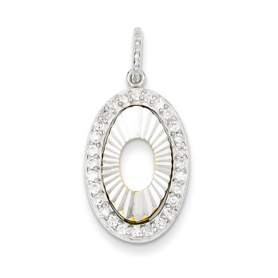 Sterling Silver and Flash Gold Plated Diamond Diamond Cut Oval Pendant QP2711