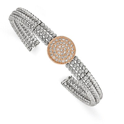Rose Rhodium-plated 3-strand Beaded Swarovski Crystal Cuff Sterling Silver QB980, MPN: QB980,