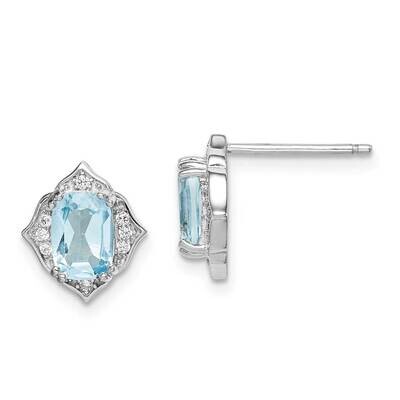 Blue Topaz and White CZ Diamond Post Dangle Earrings Sterling Silver Rhodium Plated QE14373, MPN: Q…
