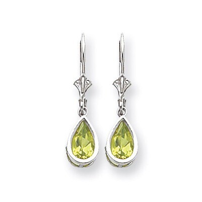 8x5mm Pear Peridot Leverback Earrings 14k White Gold XLB103WPE, MPN: XLB103WPE, 883957225890