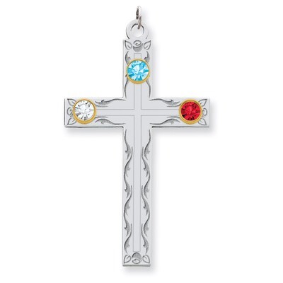 3 Birthstones Bezel Family Crystal Cross Pendant Sterling Silver &amp; 14k Gold QMP5/3G, MPN: QMP5/3G, …