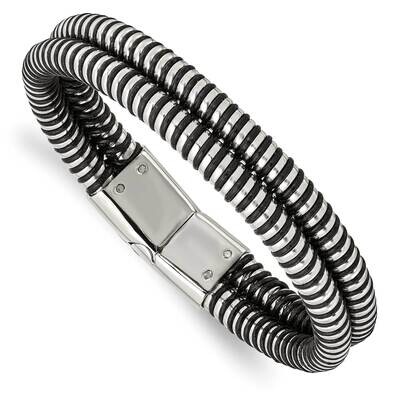 Black Leather &amp; Polished 8.5 Inch Bracelet Stainless Steel SRB866-8.5 by Chisel, MPN: SRB866-8.5, 8…