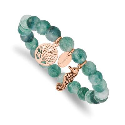 Polished Rose Ip Seahorse Green Dyed Jade Bracelet Stainless Steel Antiqued SRB2330, MPN: SRB2330, …