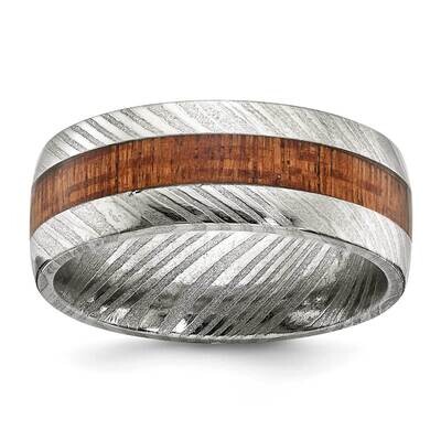 Damascus Steel Polished with Wood Inlay 8mm Band SR645-10, MPN: SR645, 191101874024