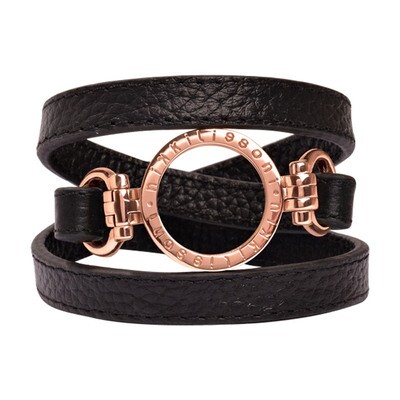 Nikki Lissoni Black Leather Wrap Bracelet with A Small Rose Gold-Plated Pendant Size Extra Small BB…