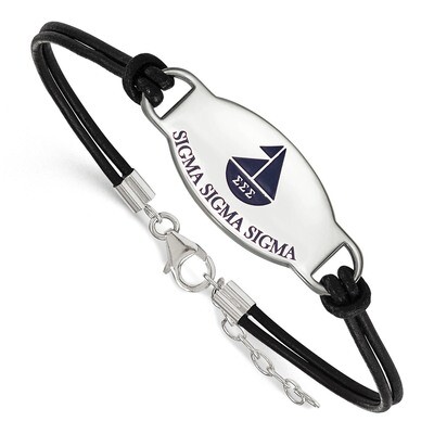 Sigma Sigma Sigma Enl Oval Black Leather Bracelet - Sterling Silver SS018SSS-BK-7, MPN: SS018SSS-BK…