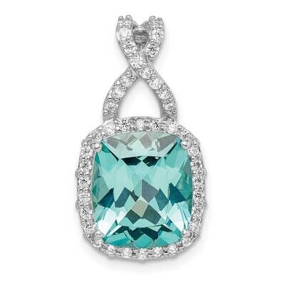 Light Blue Crystal CZ Diamond Halo Chain Slide Sterling Silver Rhodium-Plated QP5478, MPN: QP5478,