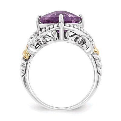 Amethyst Cushion Ring Sterling Silver &amp; 14k Gold QTC1253, MPN: QTC1253,