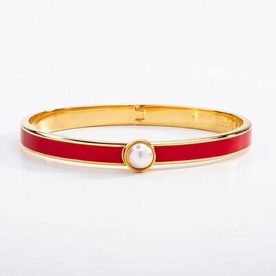 Halcyon Days 6mm Skinny Cabochon Pearl Red Gold Hinged Bangle Bracelet HBSCB0606G, MPN: HBSCB0606G,