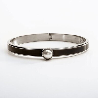 Halcyon Days 6mm Skinny Cabochon Pearl Black Palladium Hinged Bangle Bracelet HBSCB0206P, MPN: HBSC…