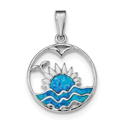 Blue Inlay Created Opal Sunrise Pendant Sterling Silver Rhodium-plated QP4865, MPN: QP4865, 8839579…