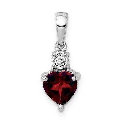 Heart Garnet &amp; White Topaz Pendant Sterling Silver Rhodium-plated QP5118, MPN: QP5118, 883957814421
