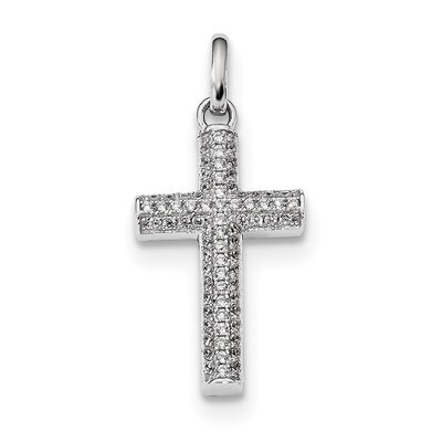CZ Diamond Latin Cross Pendant Sterling Silver Rhodium-plated QC9050, MPN: QC9050, 886774106717