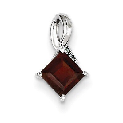 Garnet Square Pendant Sterling Silver Rhodium-plated Diamond QP2990GA, MPN: QP2990GA, 883957358413