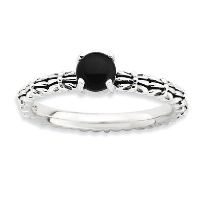 Black Agate Ring - Sterling Silver Antiqued QSK613, MPN: QSK613, 886774174174