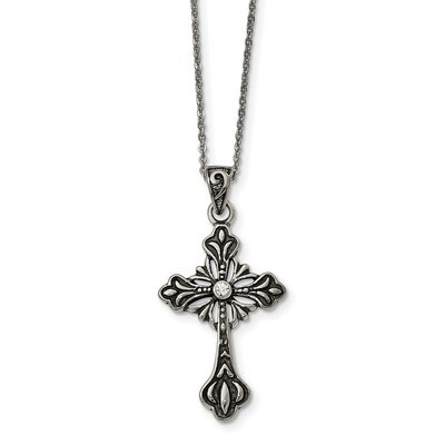 Crystal Cross Necklace Stainless Steel Antiqued Polished SRN1896-18 by Chisel, MPN: SRN1896-18, 191…