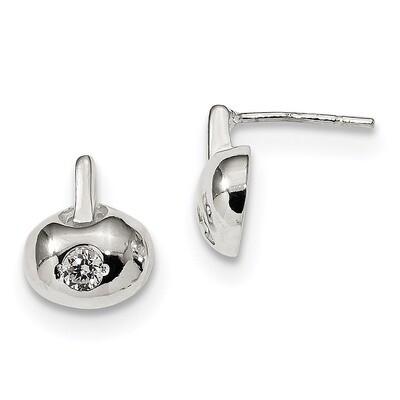 CZ Diamond Apple Post Earrings Sterling Silver Polished QE13374, MPN: QE13374, 191101235528