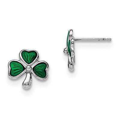 Enamel Shamrock Post Earrings Sterling Silver Rhodium-plated QGK144, MPN: QGK144, 191101111204