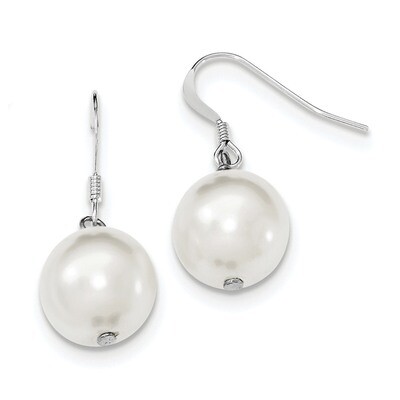 12-13mm White Shell Bead Dangle Earrings Sterling Silver QE12788, MPN: QE12788, 191101429132