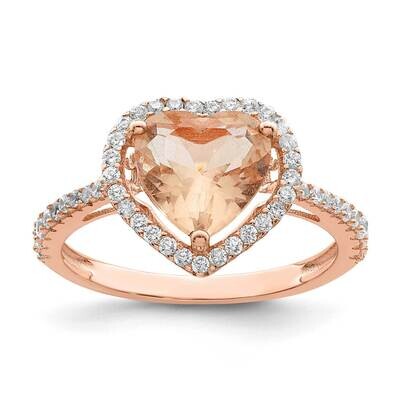 Pink &amp; White CZ Diamond Heart Ring Sterling Silver Rose-Tone QR7391, MPN: QR7391,