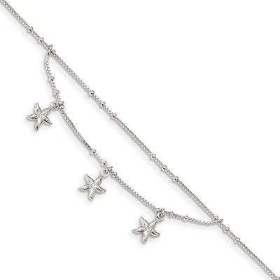 2-Strand Starfish with 1 inch Extender Anklet Sterling Silver Polished QG4193-9, MPN: QG4193-9, 886…