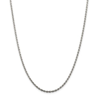 20 Inch Plated 2.25mm Diamond-cut Rope Chain Sterling Silver Rhodium QDC050R-20, MPN: QDC050R-20, 8…