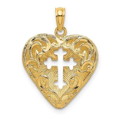 Cut-Out with Lace Cross In Heart (Reversible) Charm 14k Gold 3-D K8592, MPN: K8592, 637218092222
