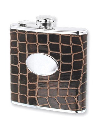 Brown Faux Leather 6Oz Hip Flask Stainless Steel GP2739