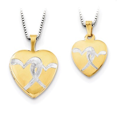 GP 16mm Etched Double Heart Locket-12mm Pendant Sterling Silver QLS655SET