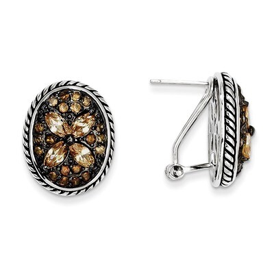 Sterling Silver Antiqued Diamond Earrings QE9792