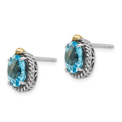 Light Swiss Blue Topaz Post Earrings Sterling Silver &amp; 14k Gold QTC1291, MPN: QTC1291, 191101464928