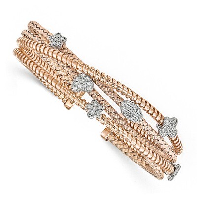 Leslie&#39;s CZ Polished Textured Cuff Bangle Sterling Silver Rose-tone HB-QLF781, MPN: QLF781, 1911016…