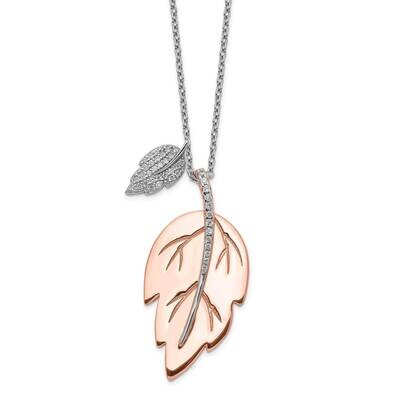 Leaf with 2 inch Extender Necklace Sterling Silver Rose-tone CZ Diamond QG5480-16, MPN: QG5480-16, …