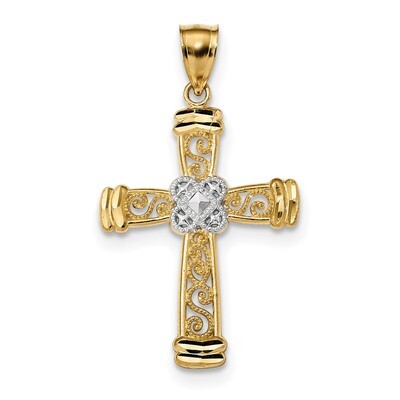 Diamond -cut Filigree Cross Pendant 14k Gold &amp; Rhodium K6321, MPN: K6321, 883957847450