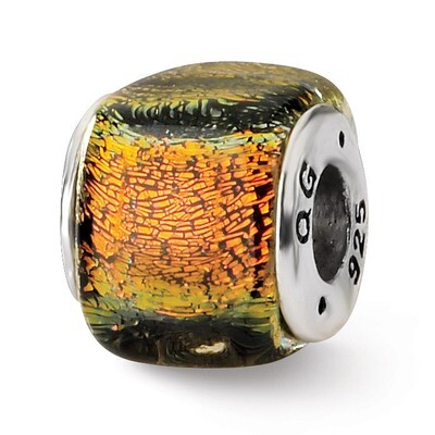 Orange Dichroic Glass Square Bead - Sterling Silver QRS1485, MPN: QRS1485, 883957306018