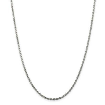 2.25mm Diamond-Cut Rope Chain 36 Inch Sterling Silver Rhodium-Plated QDC050R-36, MPN: QDC050R-36,