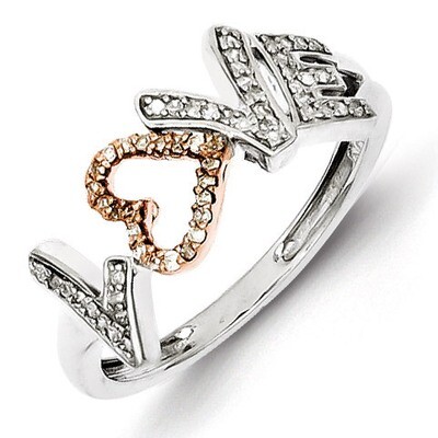 14k Rose Gold Diamonds LOVE Ring Sterling Silver QR5684, MPN: QR5684, 883957440521