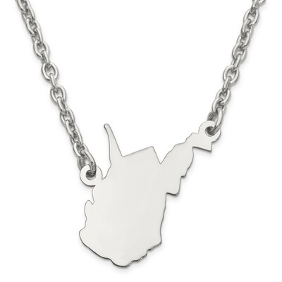 West Virginia State Pendant Necklace with Chain Sterling Silver Engravable XNA706SS-WV, MPN: XNA706…