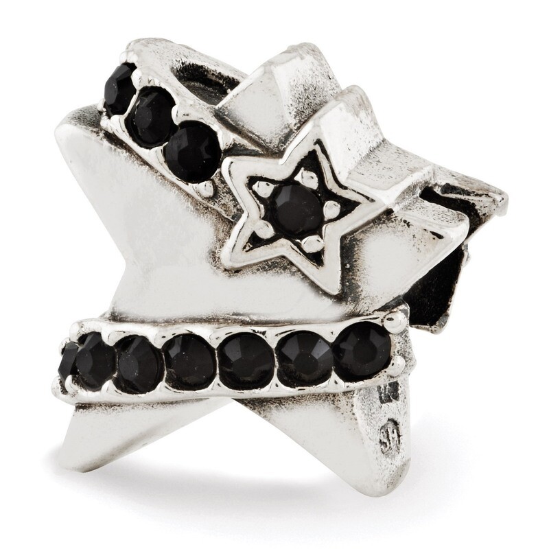 Star with Black Swarovski Elements Bead - Sterling Silver QRS2894, MPN: QRS2894, 883957549927