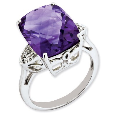Amethyst &amp; Diamond Ring Sterling Silver QR2932AM, MPN: QR2932AM, 883957613475