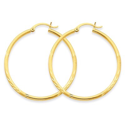 Satin &amp; Diamond-cut 2mm Round Tube Hoop Earrings 14k Gold TC213, MPN: TC213, 883957288901