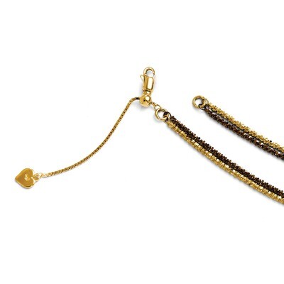 Sterling Silver Brown/14K Flash Plated Adj(18-20) Gold-tone FN67