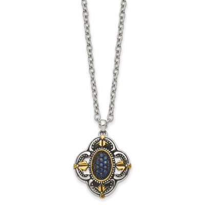Blue Glass with Yellow IP-plated Accent Necklace Stainless Steel SRN1342-18 by Chisel, MPN: SRN1342…