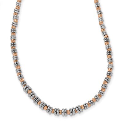 Leslie&#39;s Polished Diamond-cut Beaded Necklace 18 Inch Sterling Silver Rose-tone HB-QLF992-18, MPN: …