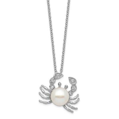 CZ Diamond &amp; FWC Crab Pearl 18 Inch Necklace Sterling Silver Rhodium Plated QCM716-18, MPN: QCM716-…